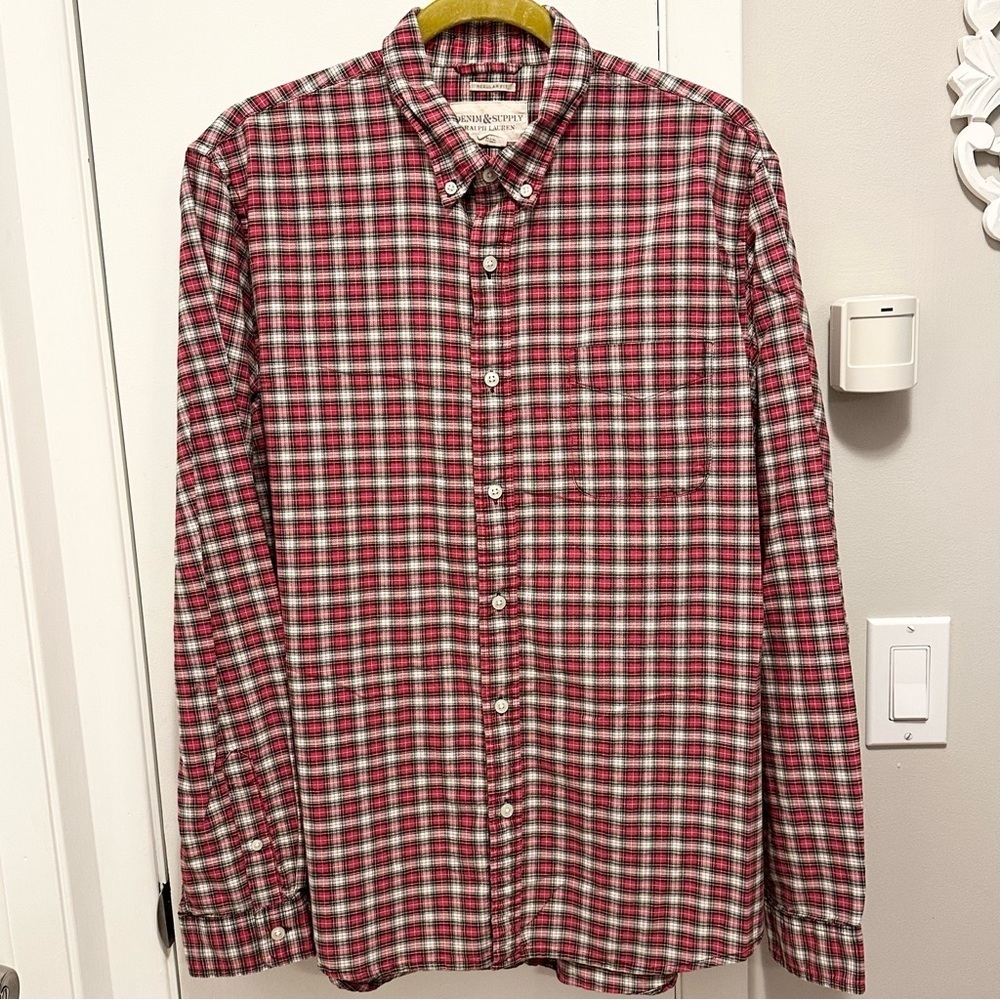 DENIM & SUPPLY RALPH LAUREN Mens L Red Black Plaid Collared Button Up Shirt